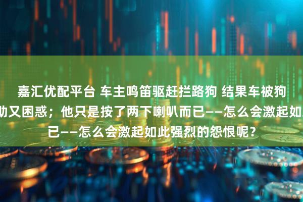 嘉汇优配平台 车主鸣笛驱赶拦路狗 结果车被狗拆了车主感到无助又困惑；他只是按了两下喇叭而已——怎么会激起如此强烈的怨恨呢？