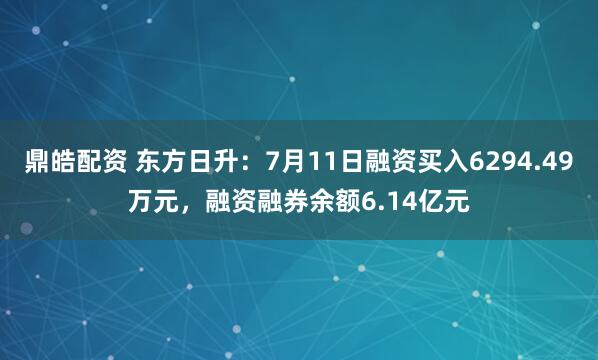 鼎皓配资 东方日升：7月11日融资买入6294.49万元，融资融券余额6.14亿元